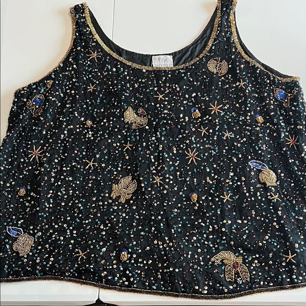 Together - 24w, Black Embellished, Beaded Sleeveless Blouse Tank
